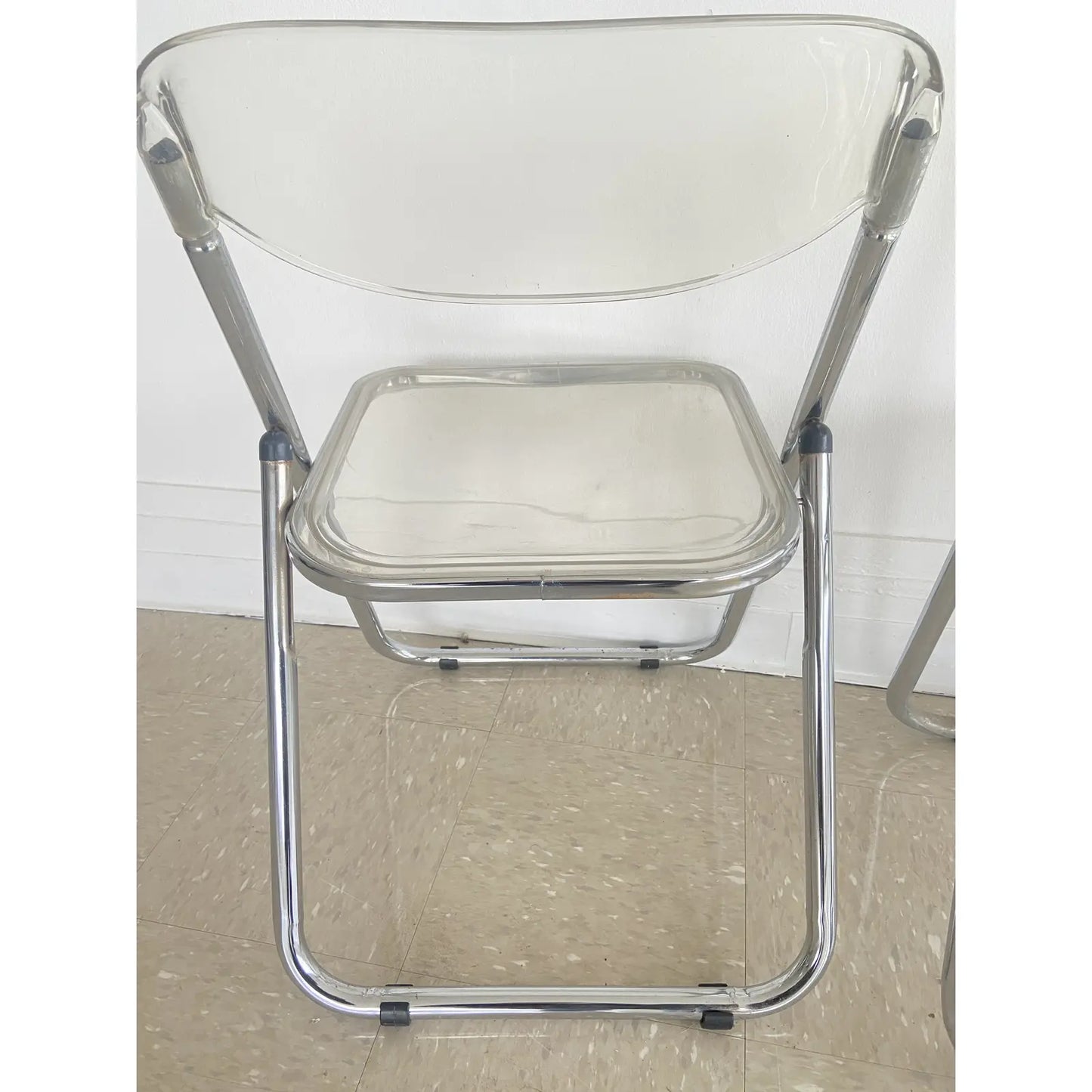 SET OF 4 ITALIAN LUCITE & CHROME FOLDING CHAIRS