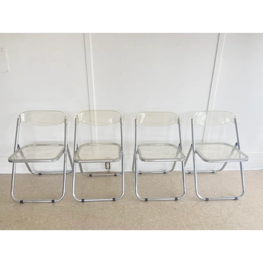 SET OF 4 ITALIAN LUCITE & CHROME FOLDING CHAIRS