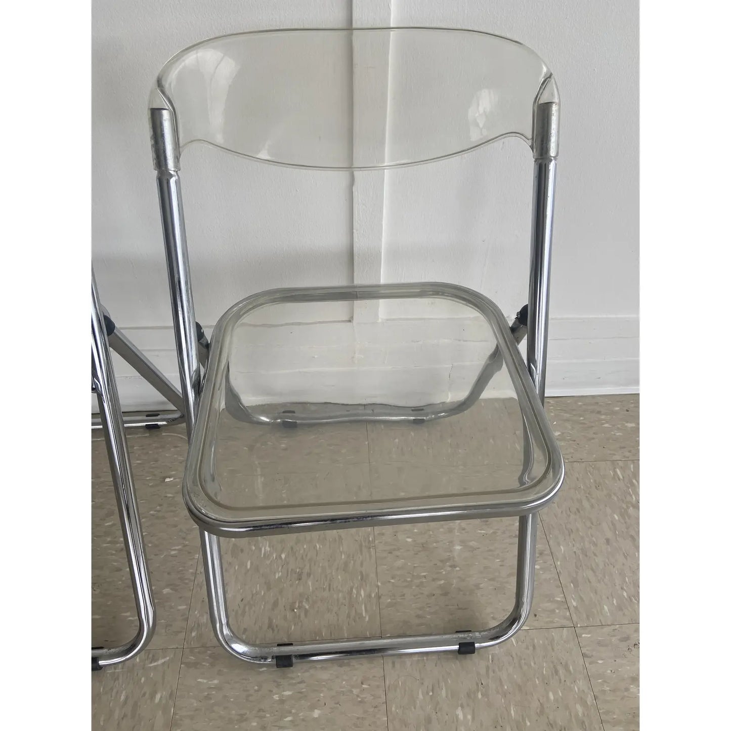 SET OF 4 ITALIAN LUCITE & CHROME FOLDING CHAIRS