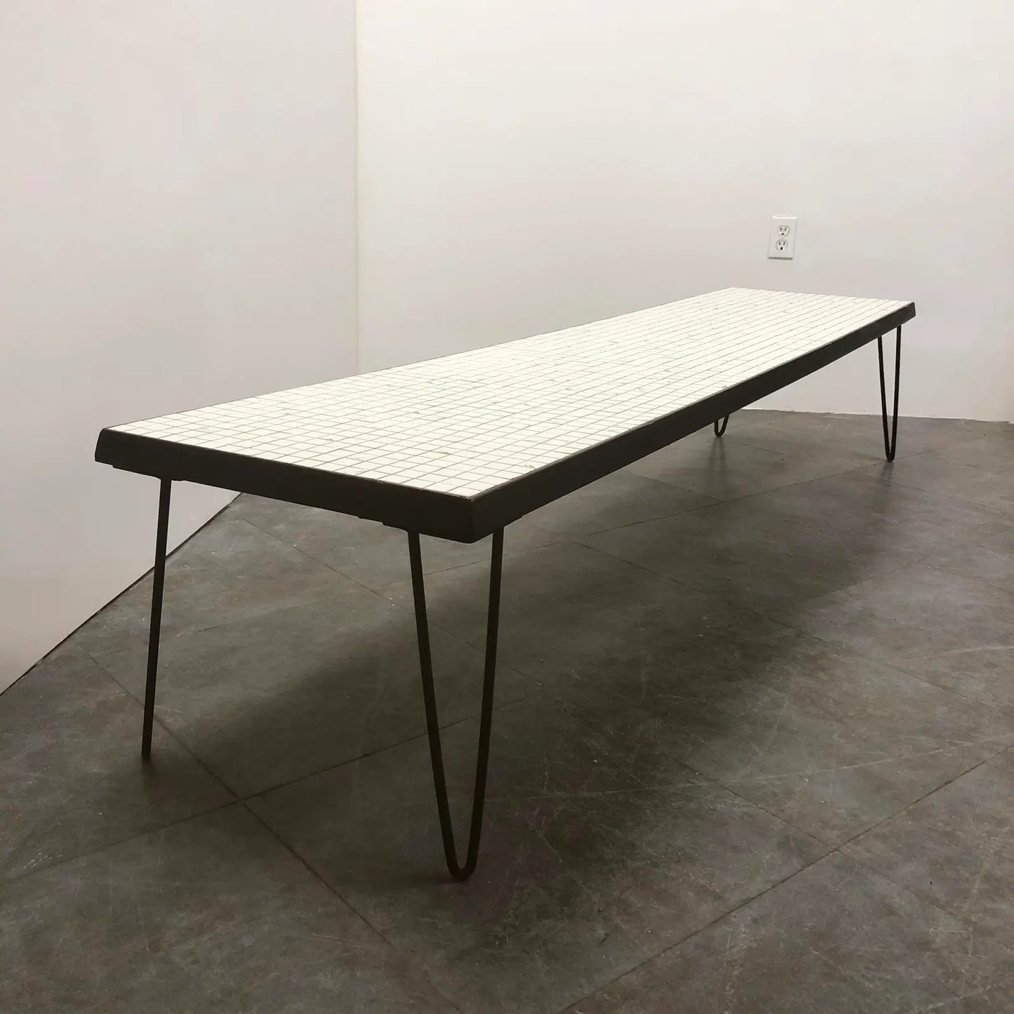 LONG MOSAIC HAIRPIN COFFEE TABLE WITH BLACK & WHITE TILE