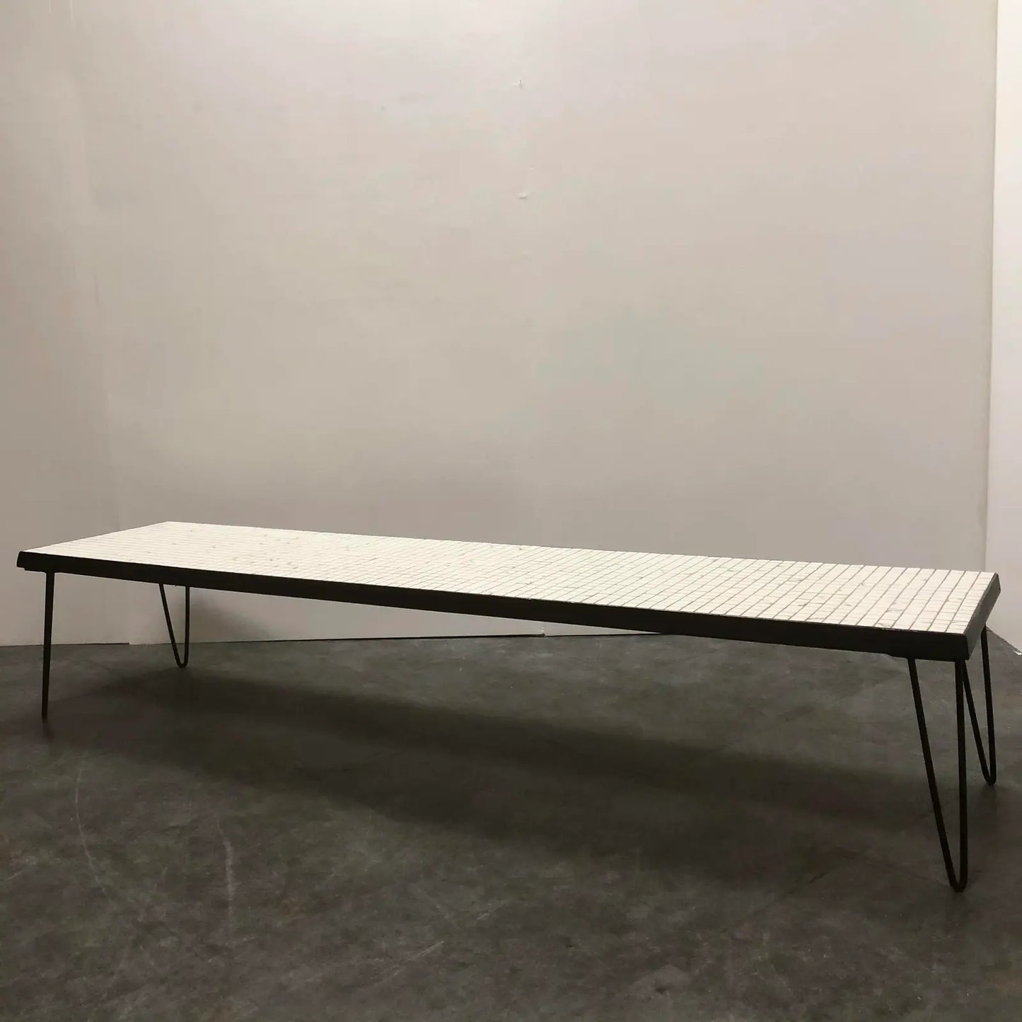 LONG MOSAIC HAIRPIN COFFEE TABLE WITH BLACK & WHITE TILE