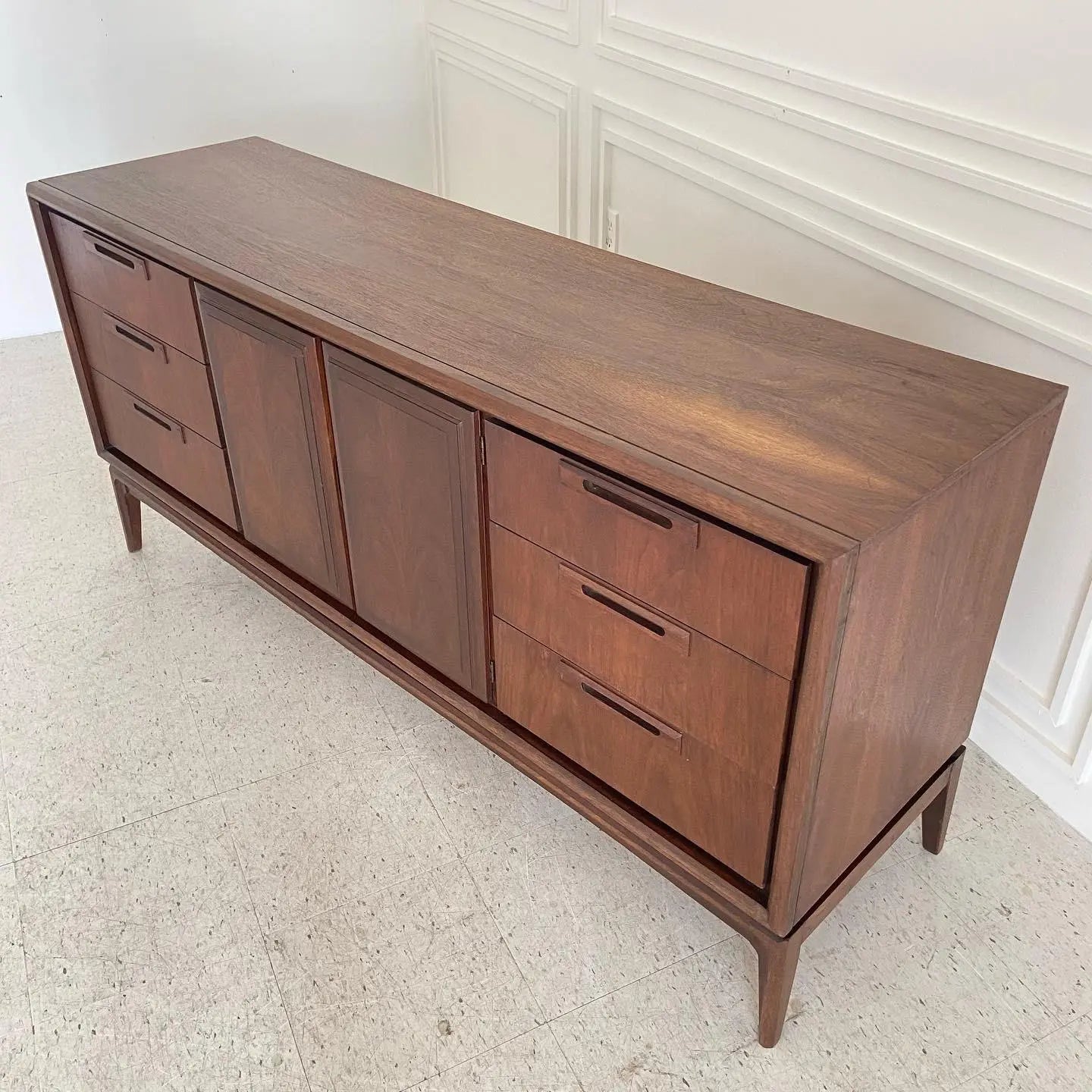 RESTORED MCM DARK WALNUT CREDENZA BY UNITED