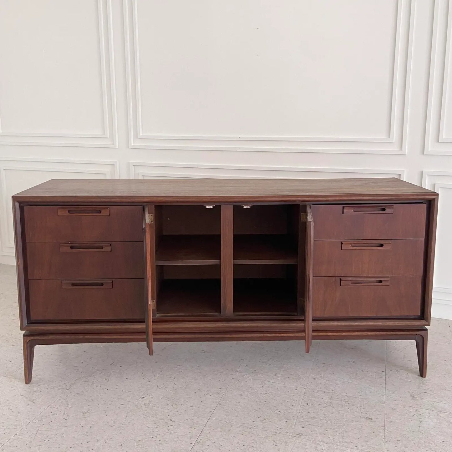 RESTORED MCM DARK WALNUT CREDENZA BY UNITED