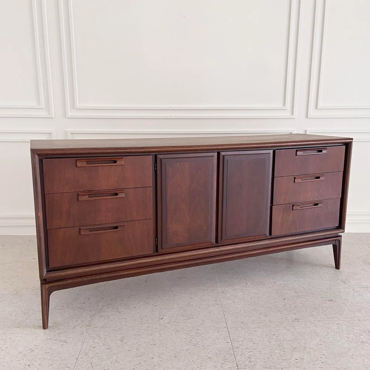 RESTORED MCM DARK WALNUT CREDENZA BY UNITED