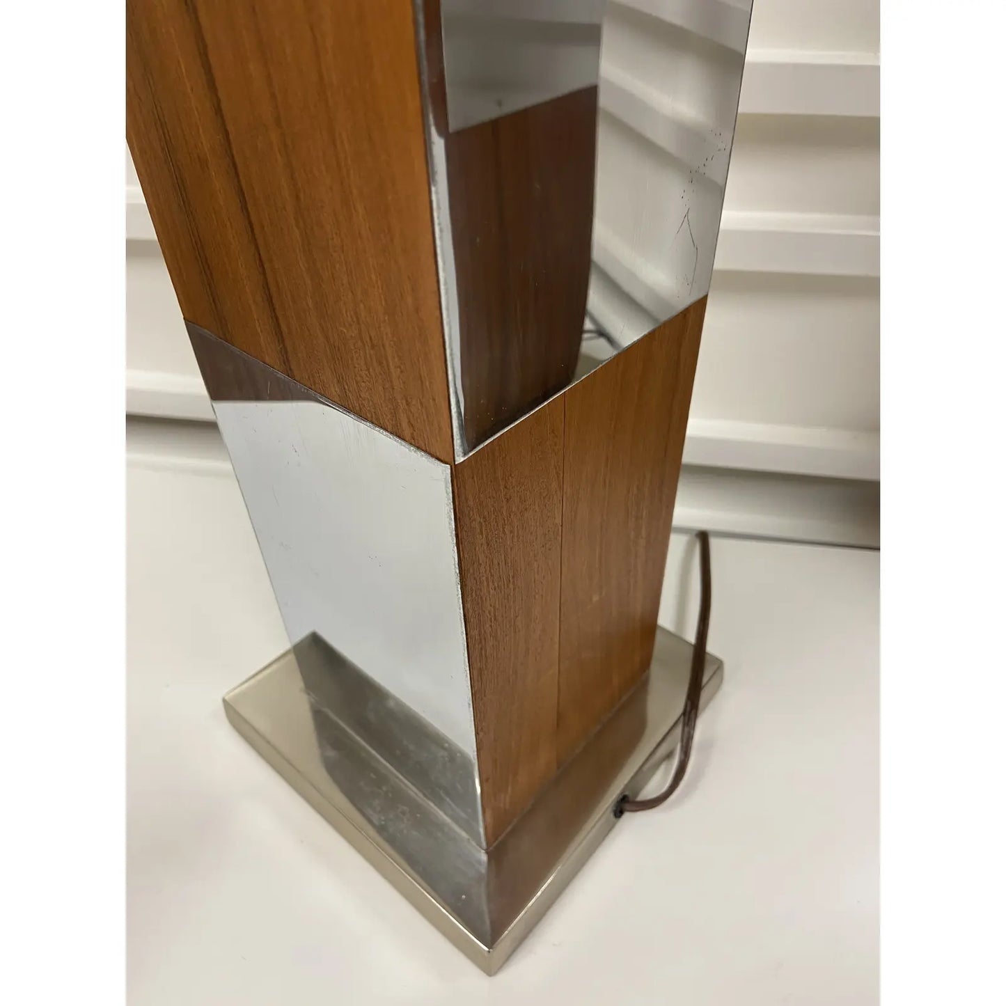 PAUL EVANS WALNUT & MIRRORED CHROME LAMPS - PAIR