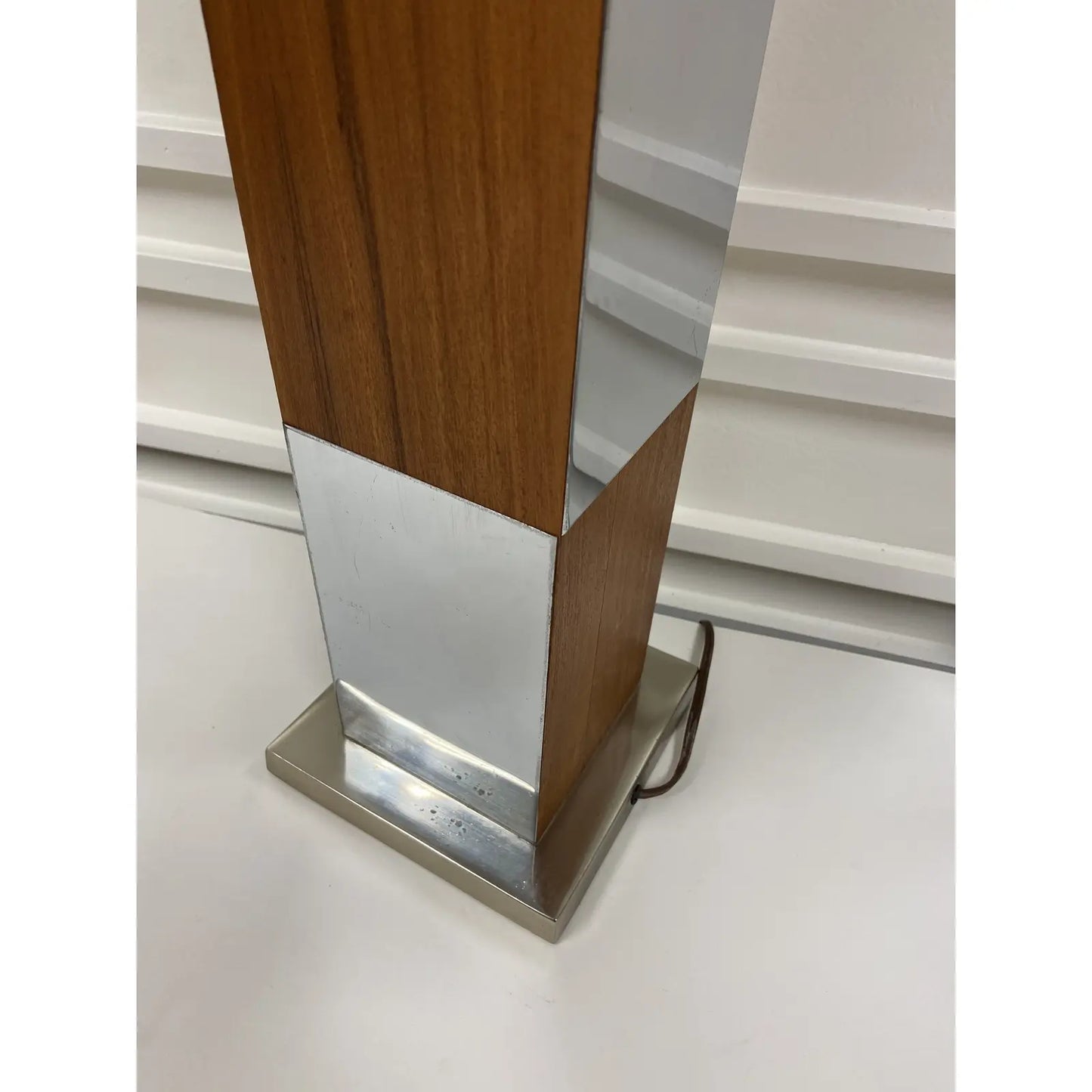 PAUL EVANS WALNUT & MIRRORED CHROME LAMPS - PAIR