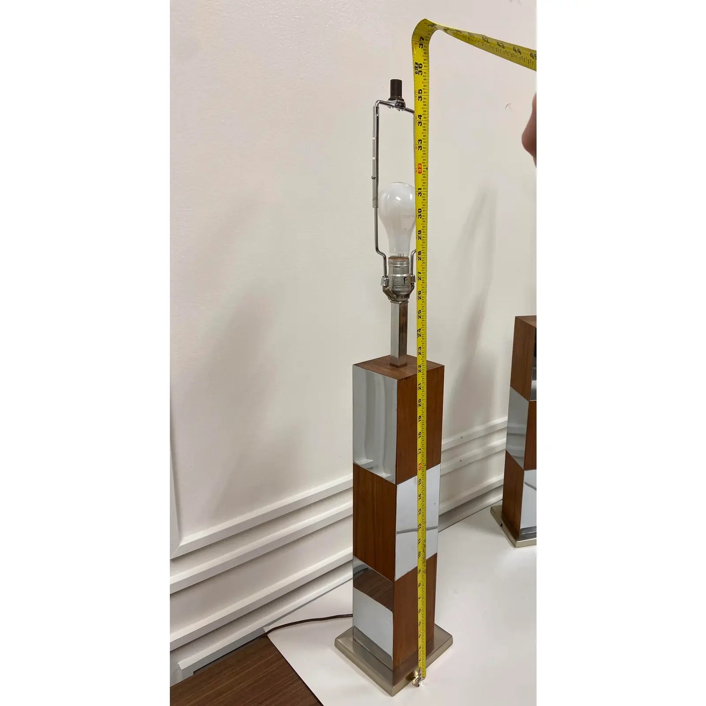 PAUL EVANS WALNUT & MIRRORED CHROME LAMPS - PAIR