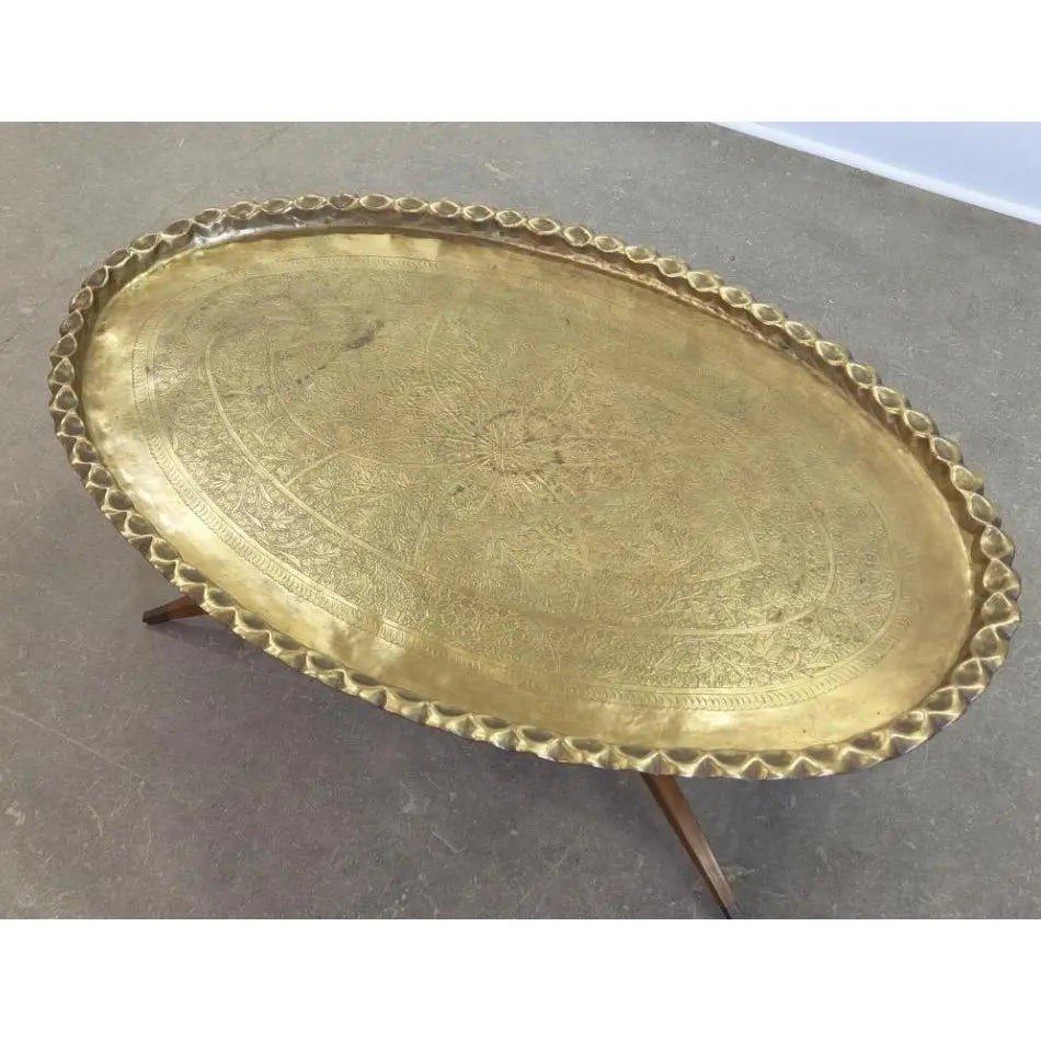 MOROCCAN BRASS TRAY COFFEE TABLE WITH SPIDER BASE