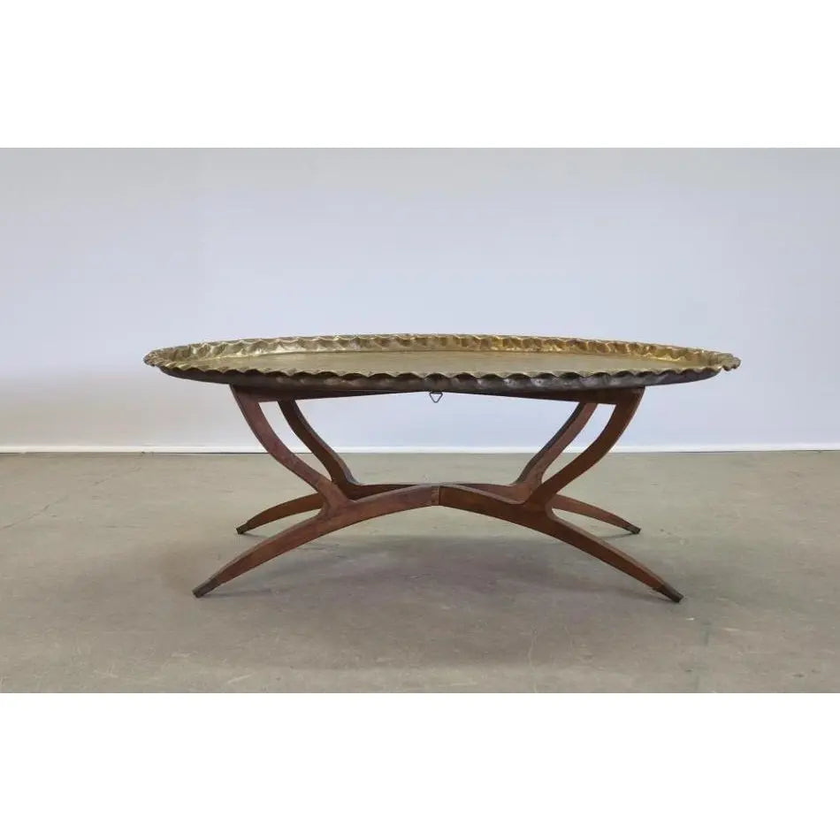 MOROCCAN BRASS TRAY COFFEE TABLE WITH SPIDER BASE