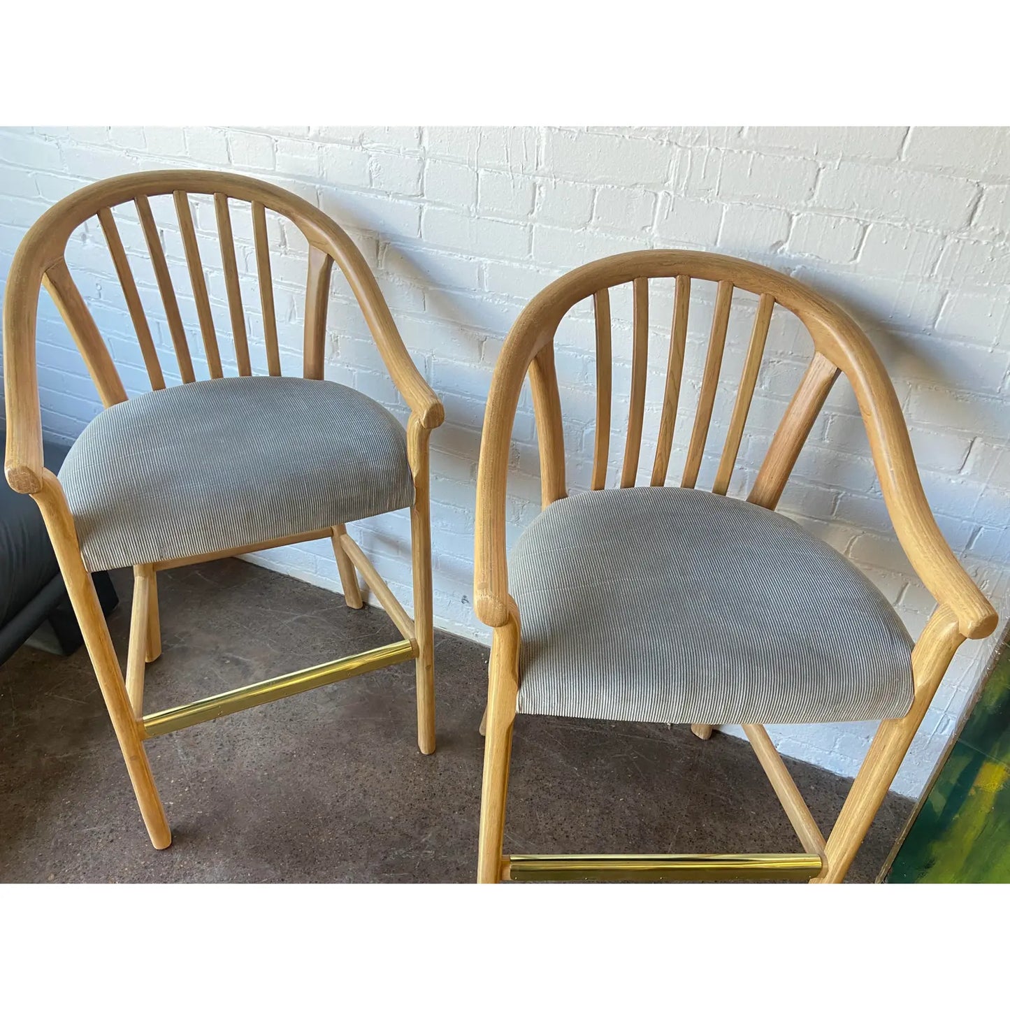PAIR OF BENTWOOD SLAT-BACK BAR HEIGHT STOOLS