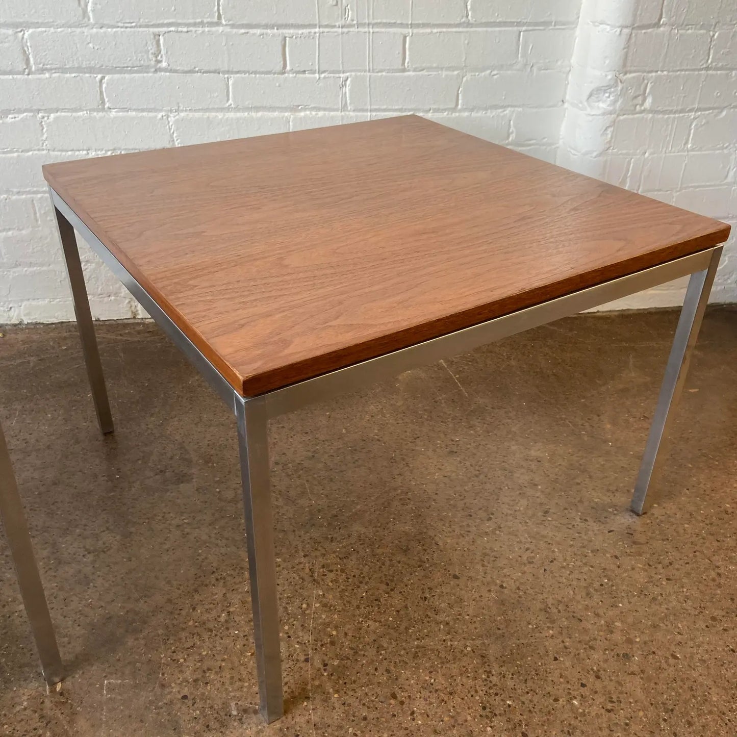 ORIGINAL KNOLL WALNUT + SOLID STEEL COFFEE TABLE - RESTORED