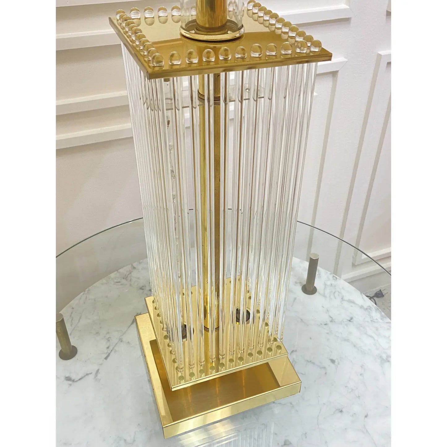 PAIR OF GLASS ROD & BRASS TABLE LAMPS BY LIGHT LINE