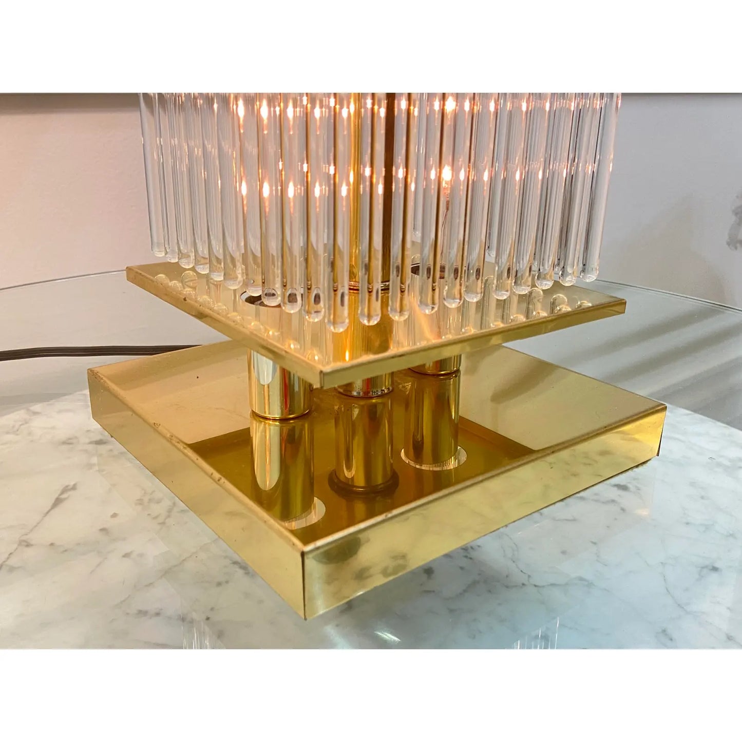 PAIR OF GLASS ROD & BRASS TABLE LAMPS BY LIGHT LINE