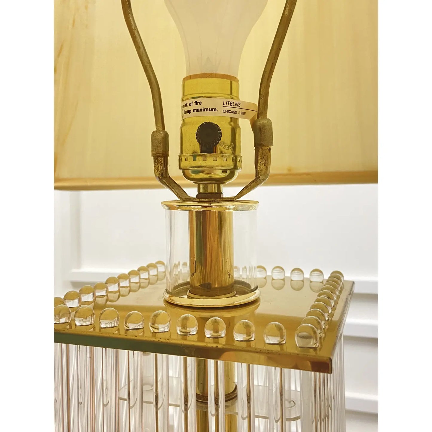 PAIR OF GLASS ROD & BRASS TABLE LAMPS BY LIGHT LINE