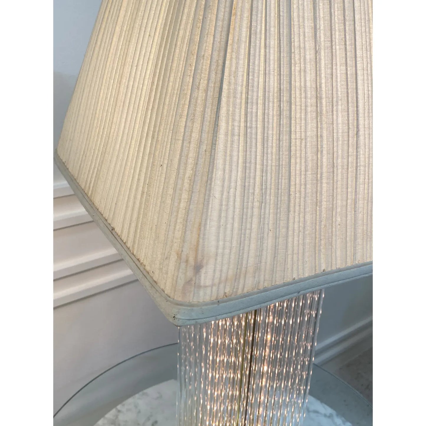 PAIR OF GLASS ROD & BRASS TABLE LAMPS BY LIGHT LINE