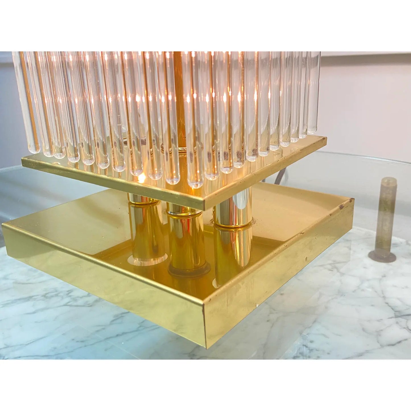 PAIR OF GLASS ROD & BRASS TABLE LAMPS BY LIGHT LINE