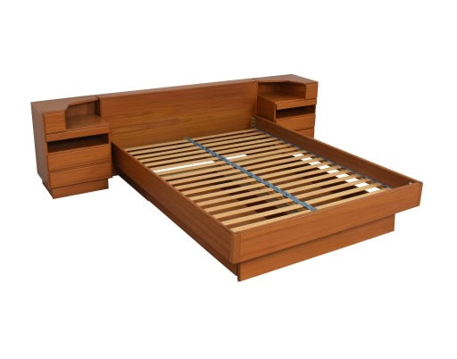 SCAN COLL DANISH TEAK QUEEN BED WITH NIGHTSTANDS