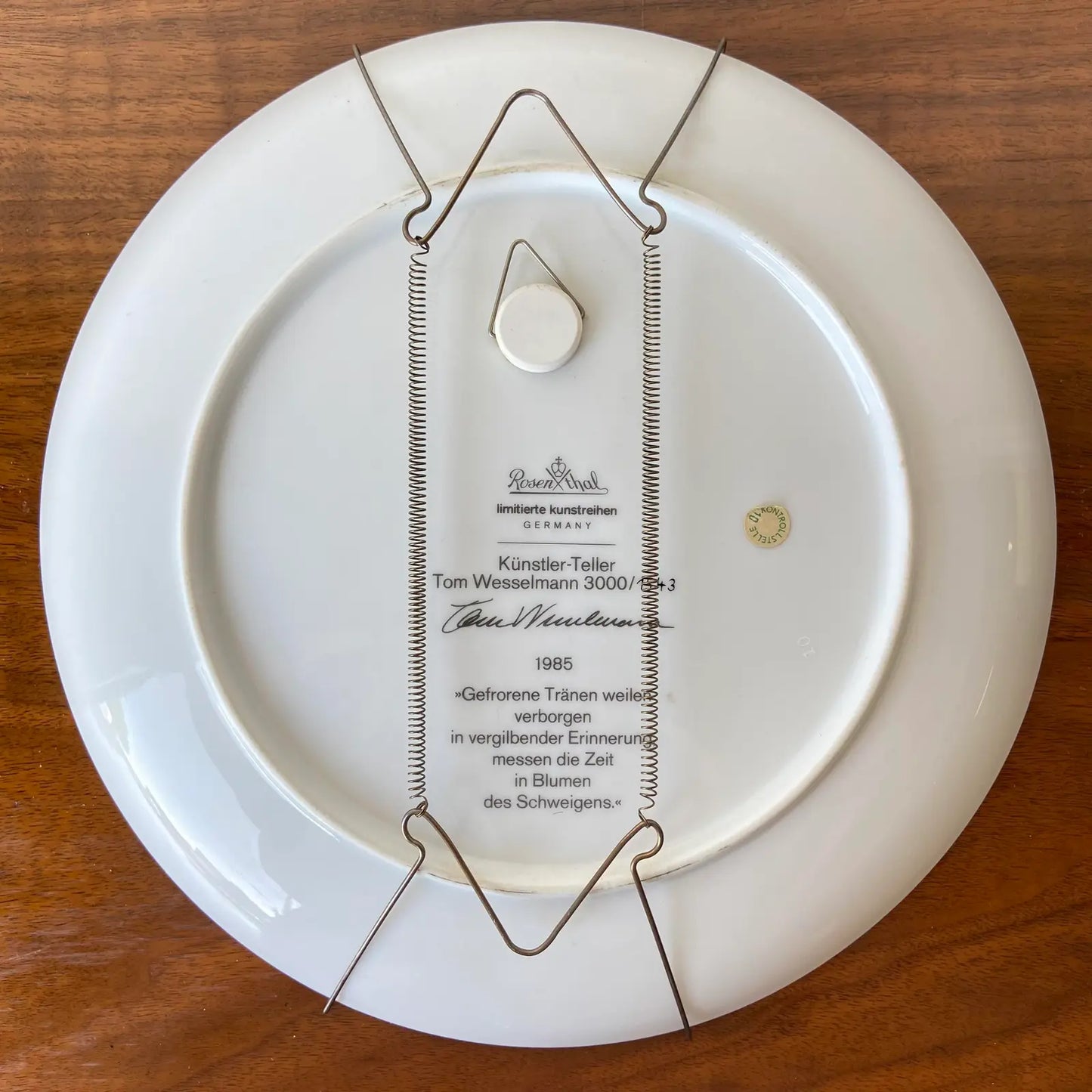 TOM WESSELMANN “FROZEN TEARS” ROSENTHAL WALL PLATE