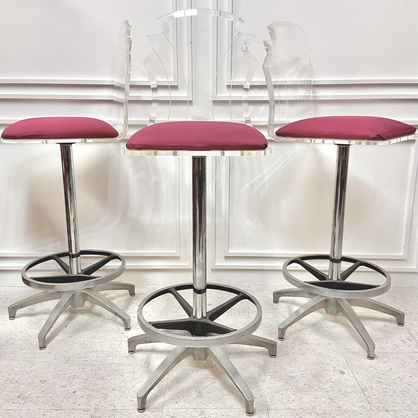 VINTAGE LUCITE SWIVEL BAR STOOLS - SET OF 3