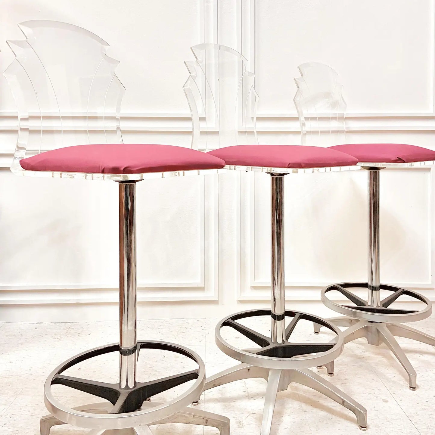 LUCITE SWIVEL BAR STOOLS - SET OF 3