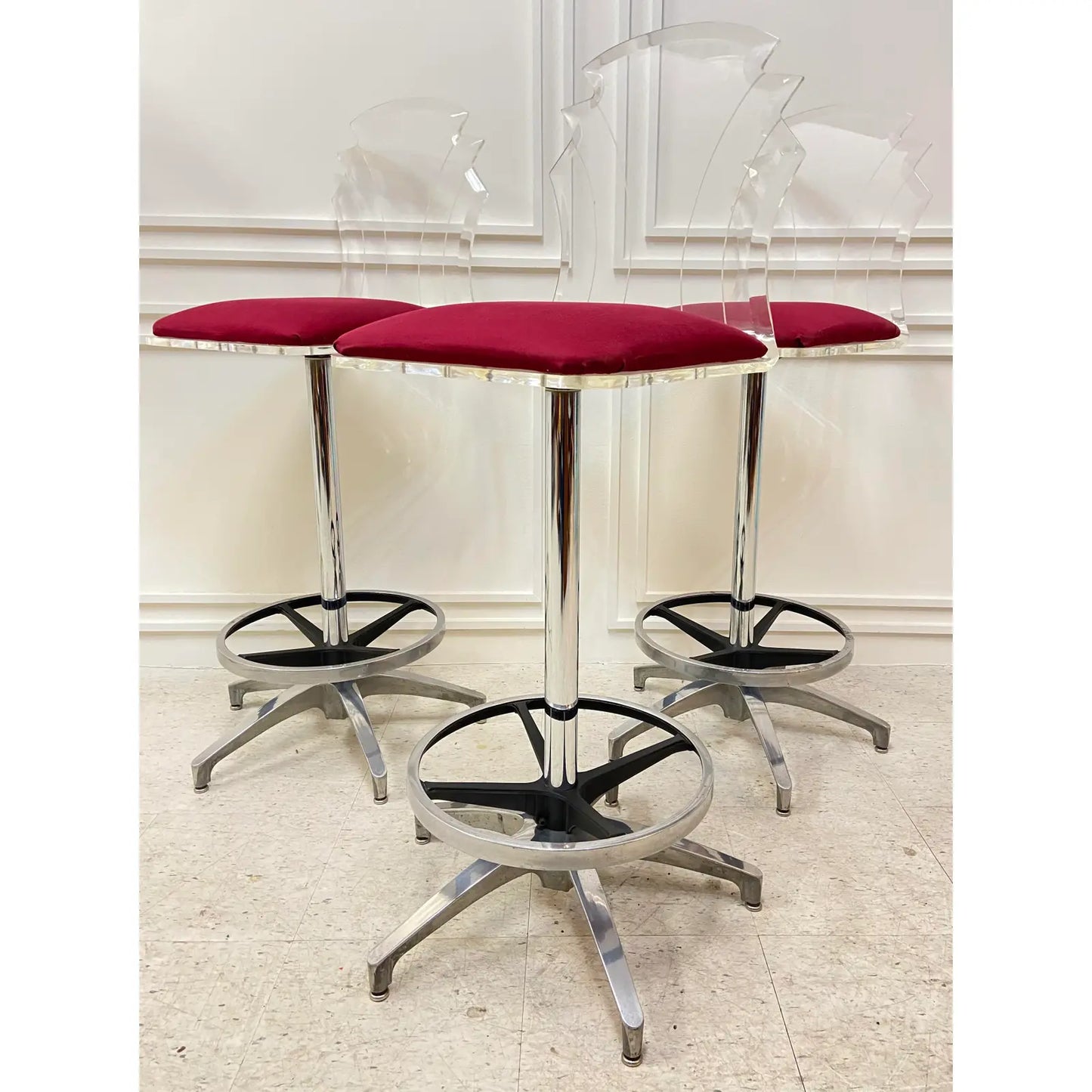 VINTAGE LUCITE SWIVEL BAR STOOLS - SET OF 3