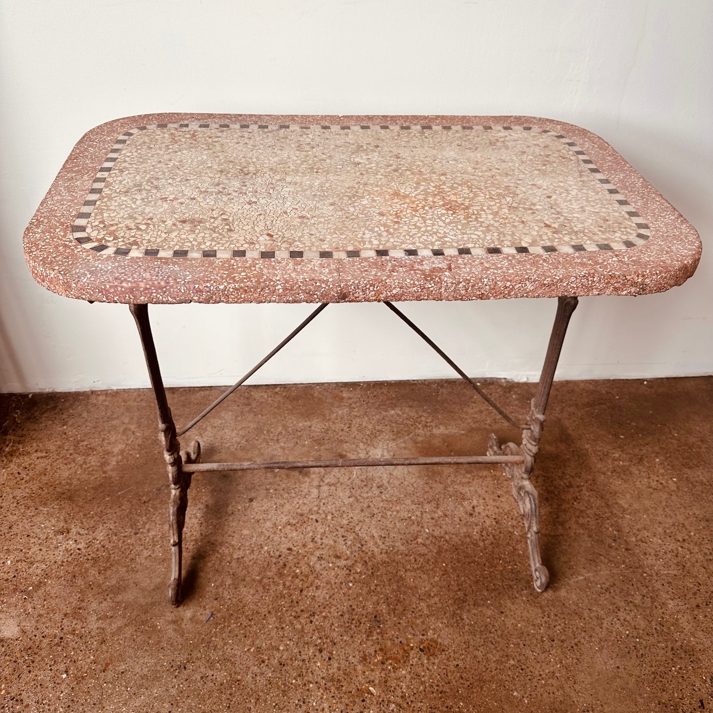 CAST IRON AND TERRAZZO FRENCH BISTRO TABLE CIRCA 19THC