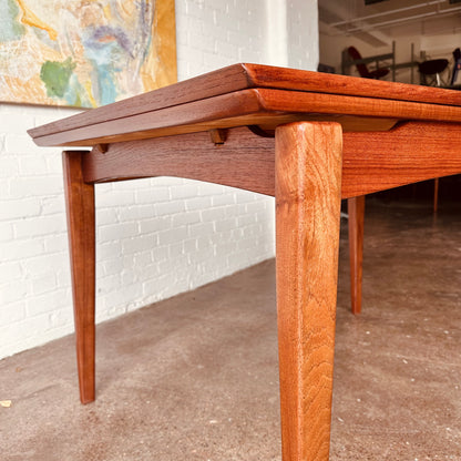 DANISH TEAK BEVELED EDGE DINING TABLE WITH DRAW LEAVES
