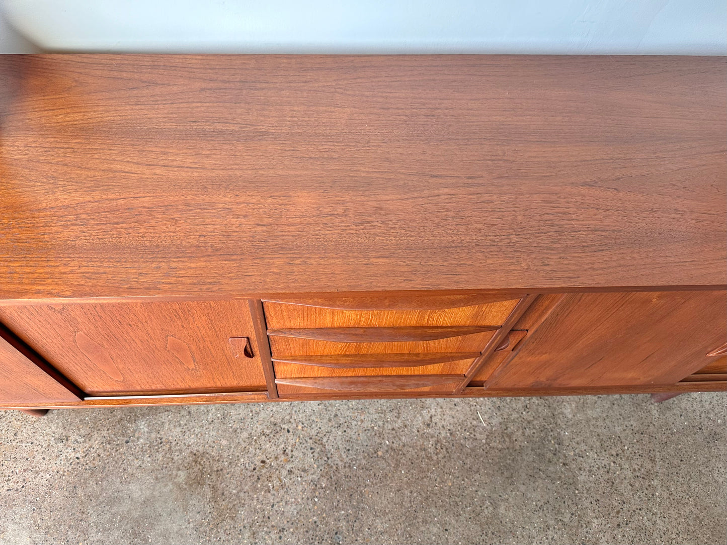 CLAUSEN AND SON DANISH MODERN TEAK CREDENZA WITH BYPASS DOORS