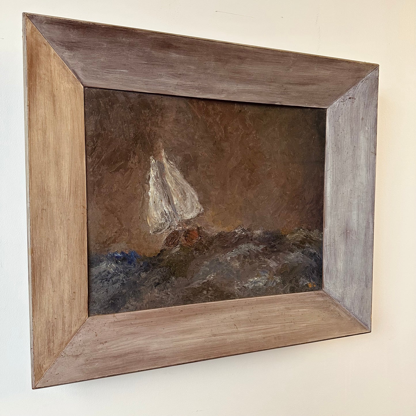 TEXTURAL MOODY IMPASTO SEASCAPE FRAMED PAINTING