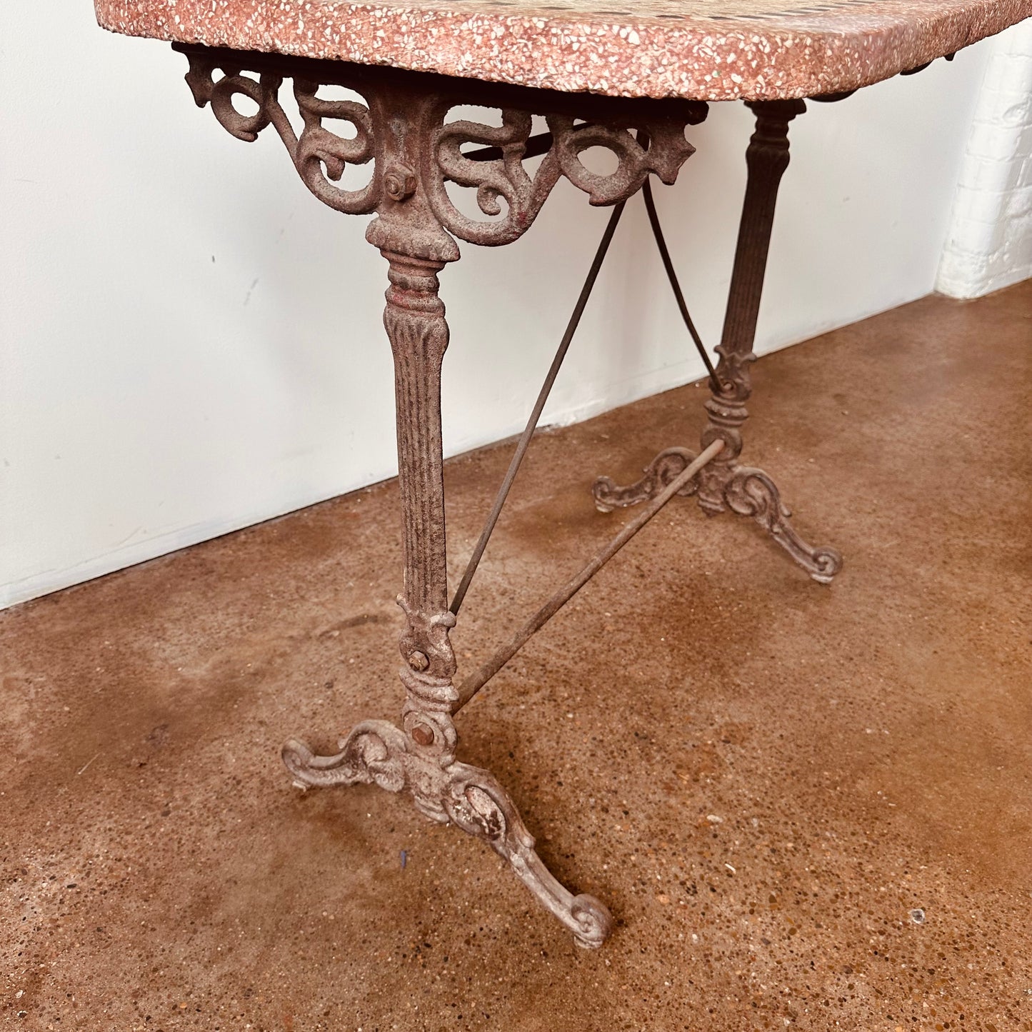 CAST IRON AND TERRAZZO FRENCH BISTRO TABLE CIRCA 19THC