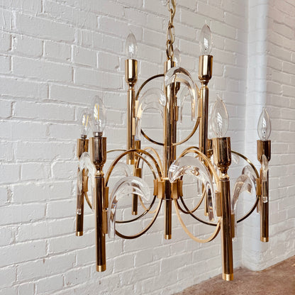 GAETANO SCIOLARI BRASS AND GLASS CHANDELIER