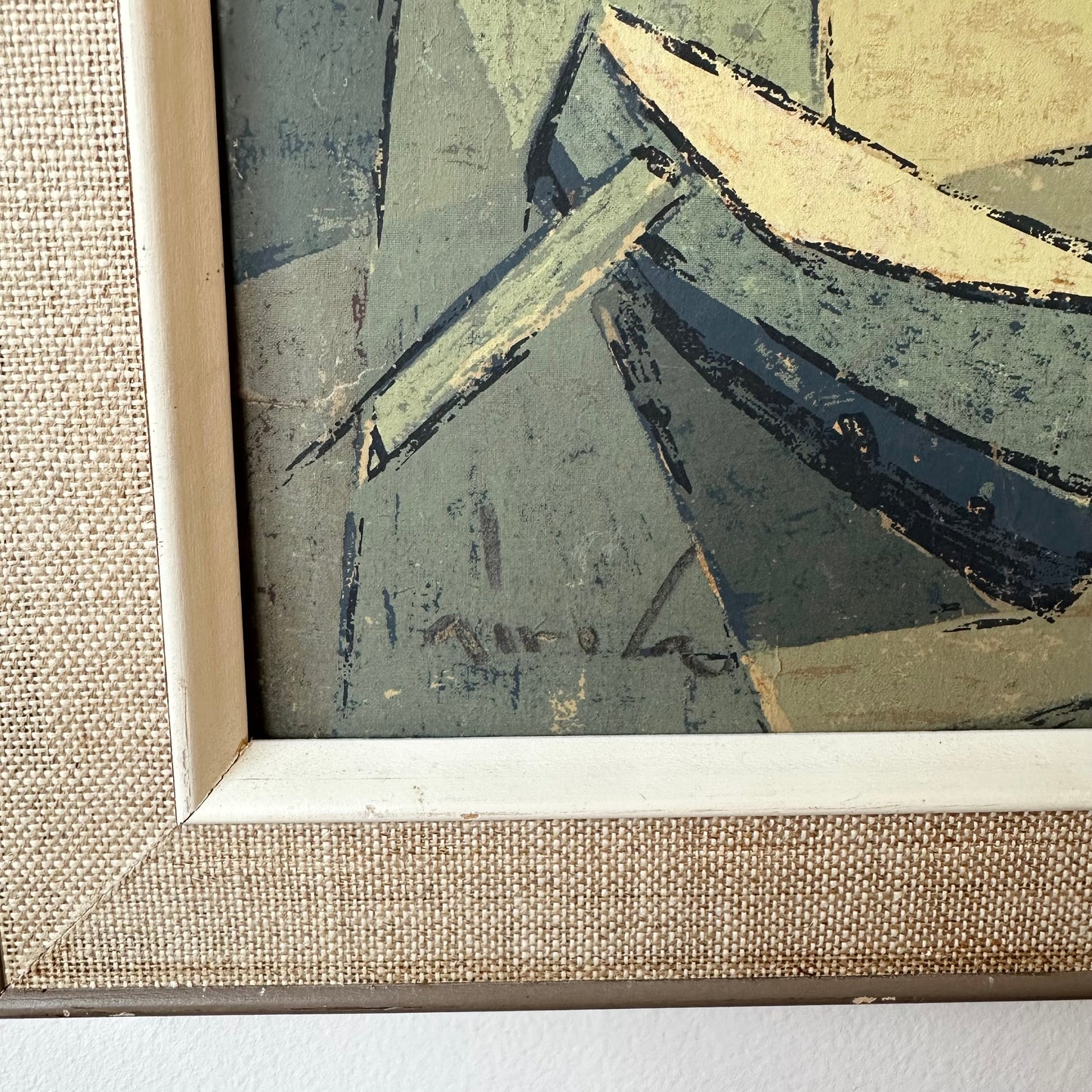 ABSTRACT EXPRESSIONIST HARBOR SCENE FRAMED ARTWORK