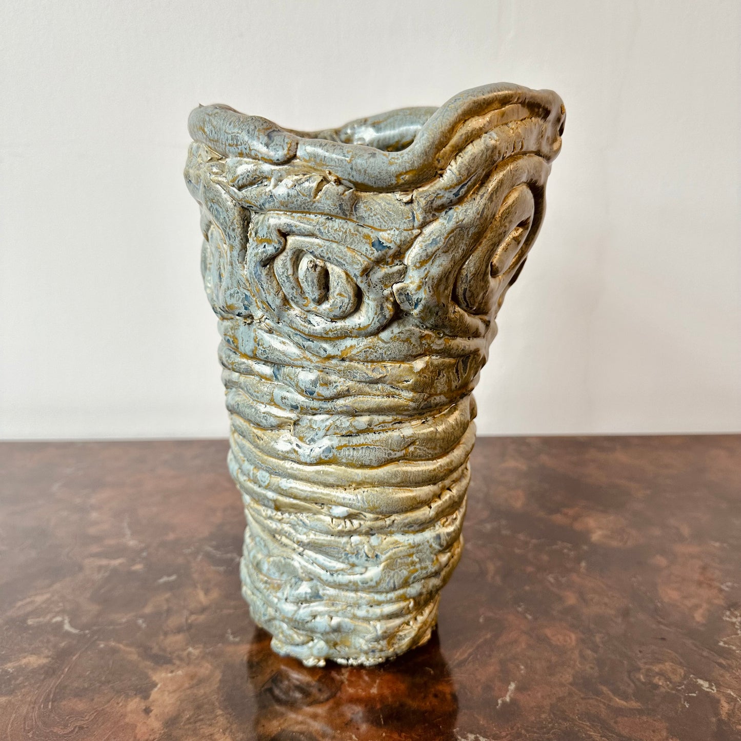 BLUE GREEN STUDIO POTTERY TWIST VASE