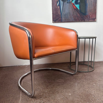 CANTILEVERED CHROME CLUB TUB CHAIR BY BURGASSER & LORENZ FOR THONET