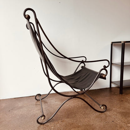 DAVID HICKS IRON AND LEATHER CAMPEC CHAIR