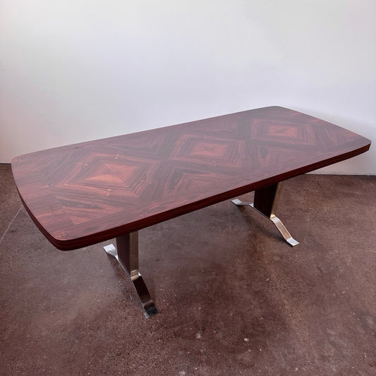 ROSEWOOD AND CHROME ADJUSTABLE COFFEE TABLE