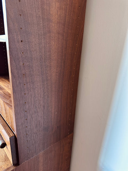 WALNUT TWO PIECE BOOKSHELF WITH DRAWER