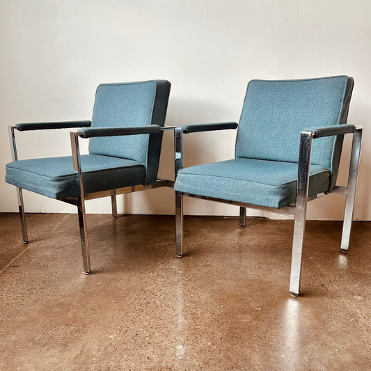 HARVEY PROBBER STYLE CHROME ARM CHAIRS - A PAIR