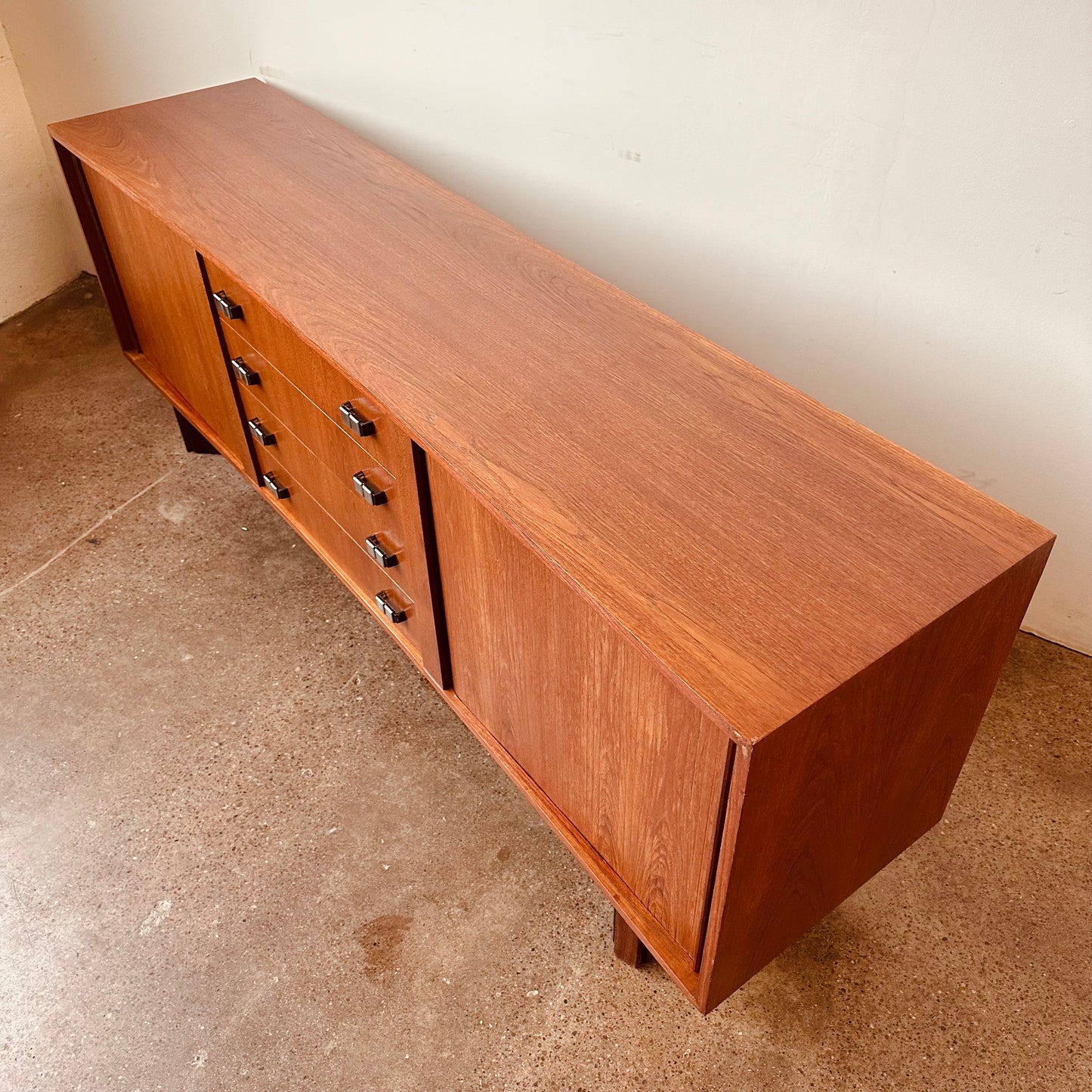 RS ASSOCIATES TEAK DOUBLE TAMBOUR DOOR CREDENZA