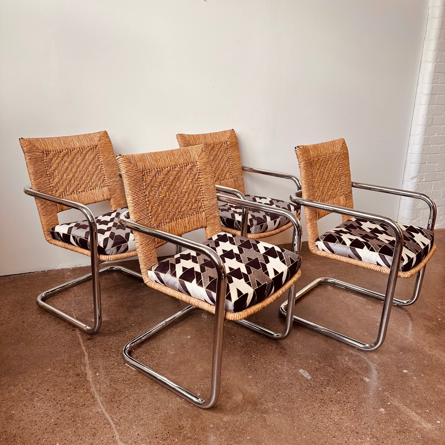 CHROMECRAFT RATTAN CHROME AND GLASS DINETTE SET