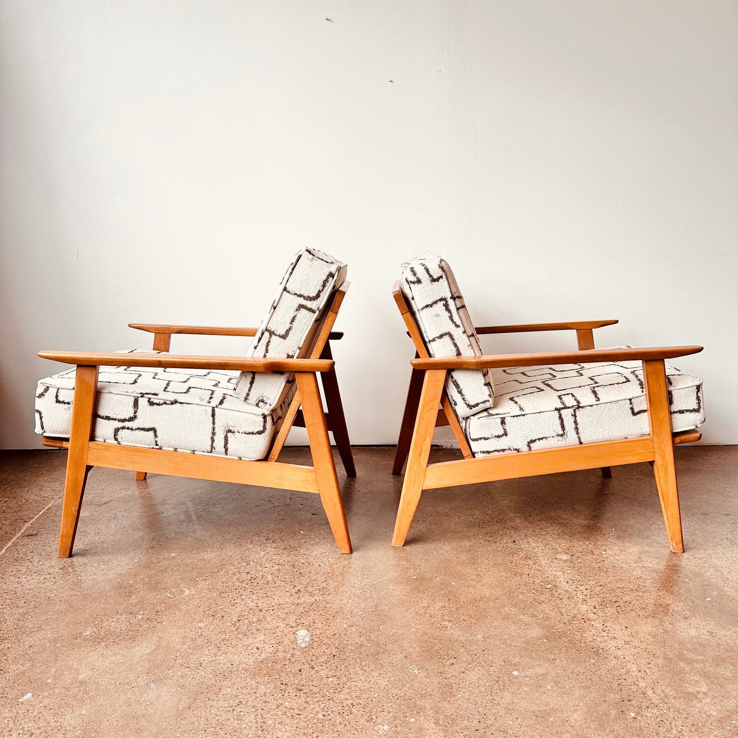 MID-CENTURY EUROPEAN OAK FRAMED ARM CHAIRS - A PAIR