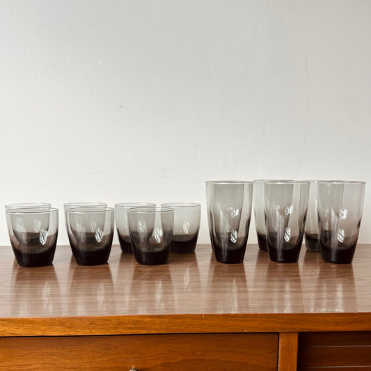 MID-CENTURY SMOKED GREY GLASSES BY LIBBEY