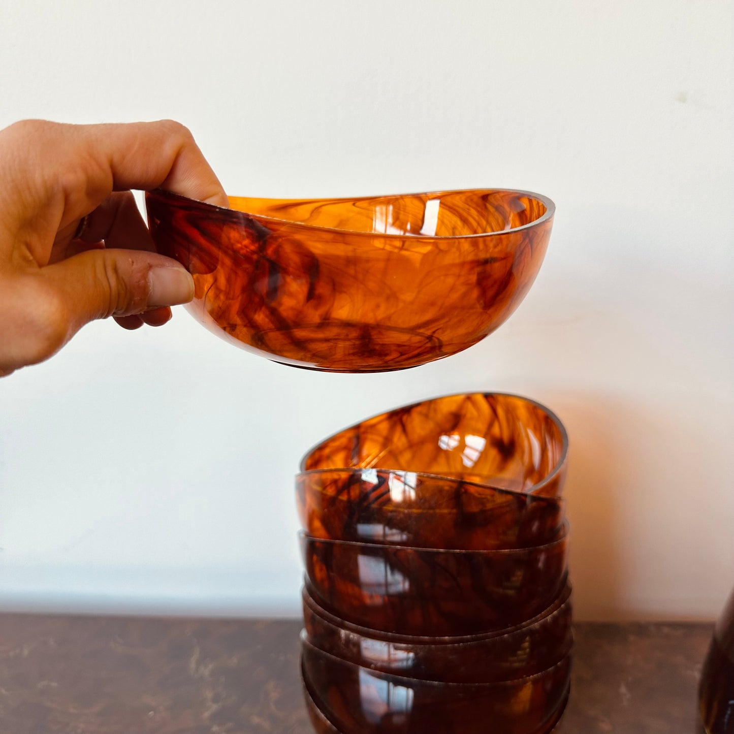 ACRYLIC LUCITE TORTOISE SHELL SALAD BOWL SET