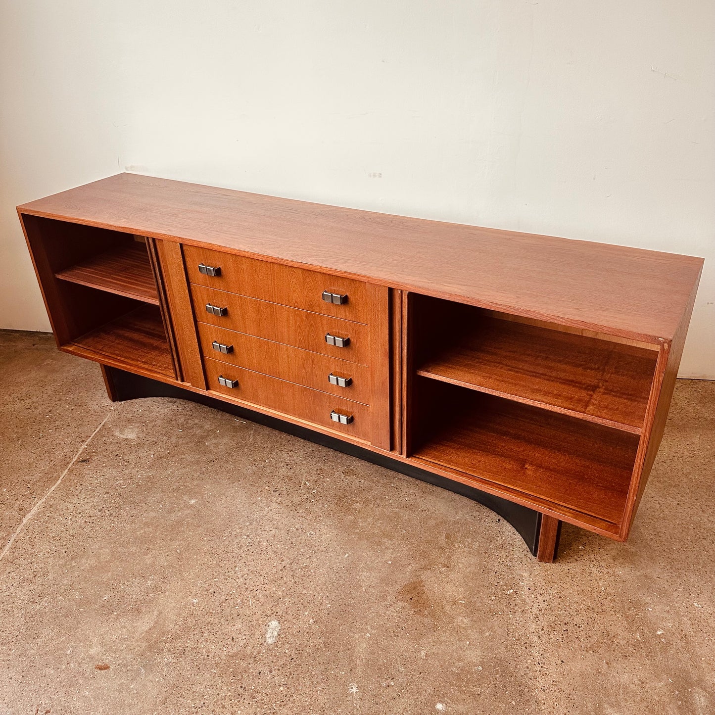 RS ASSOCIATES TEAK DOUBLE TAMBOUR DOOR CREDENZA