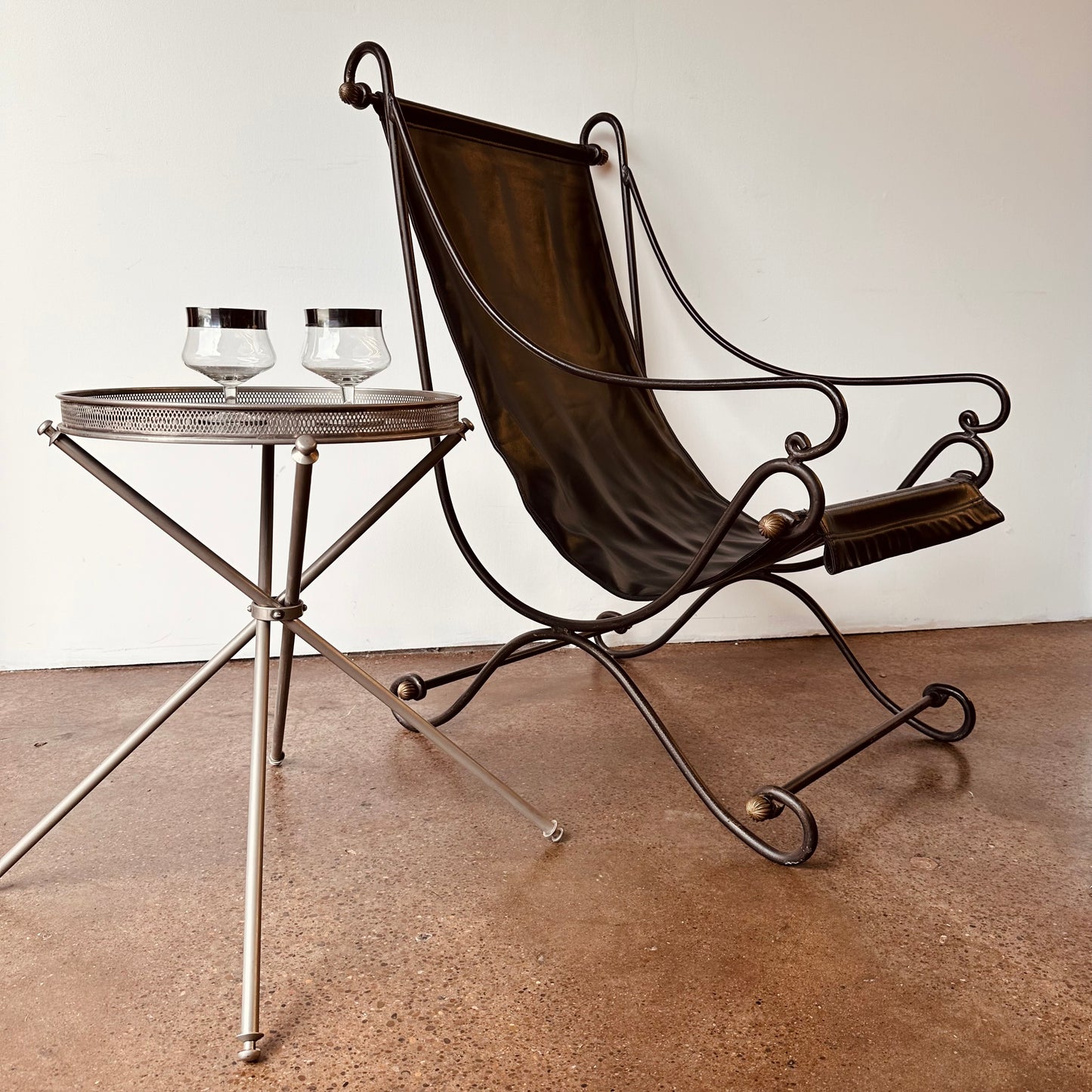 DAVID HICKS IRON AND LEATHER CAMPEC CHAIR