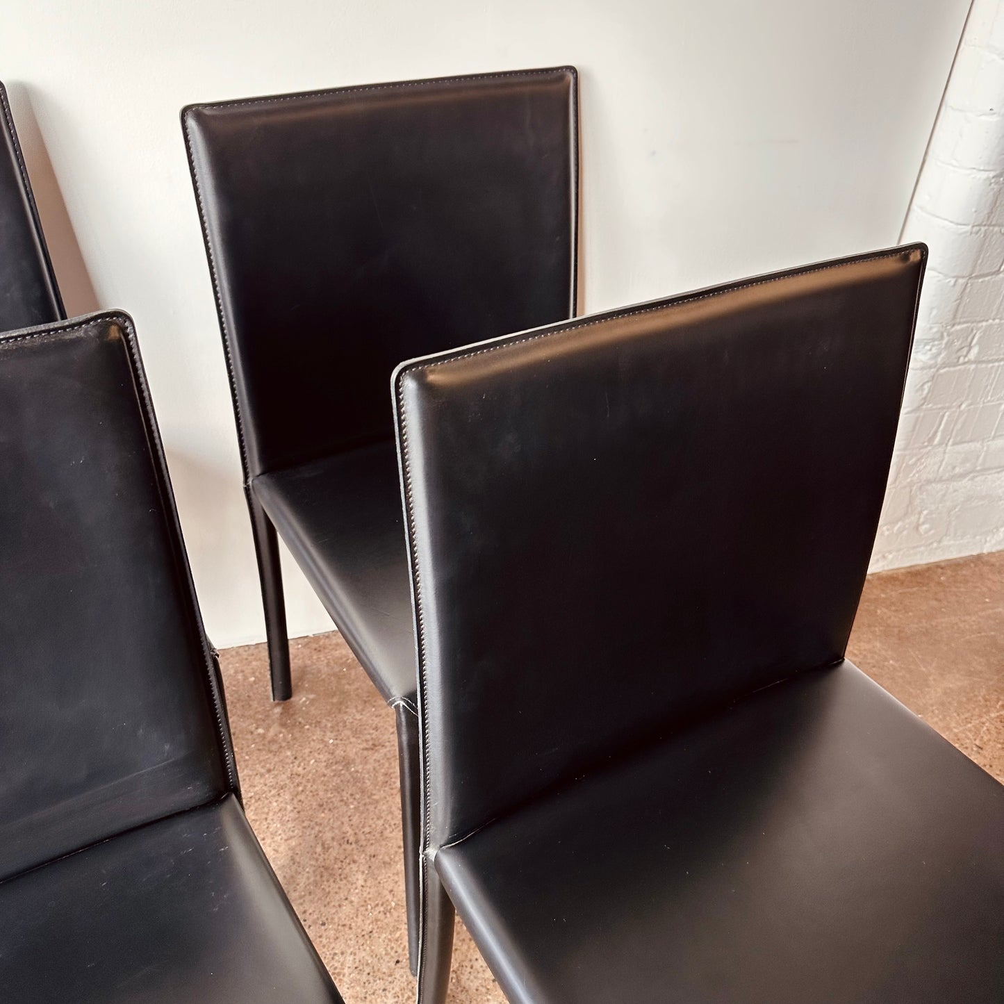 CALLIGARIS BLACK ITALIAN LEATHER DINING CHAIRS - S/8