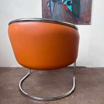 CANTILEVERED CHROME CLUB TUB CHAIR BY BURGASSER & LORENZ FOR THONET