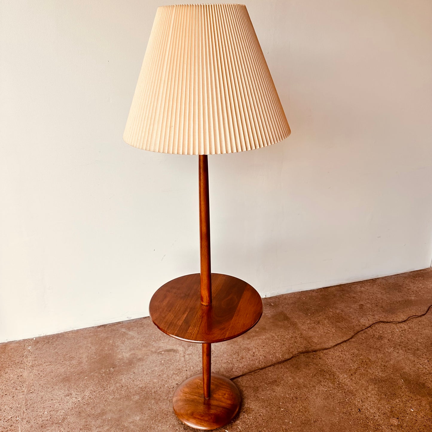 SOLID WALNUT LAUREL FLOOR LAMP WITH DRINK TABLE