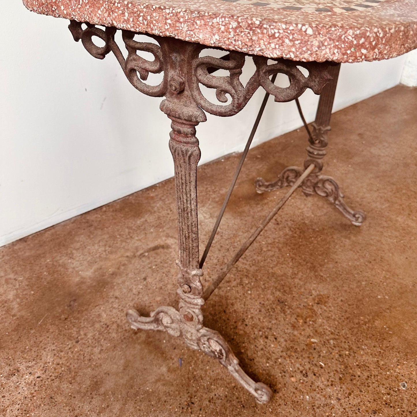 CAST IRON AND TERRAZZO FRENCH BISTRO TABLE CIRCA 19THC