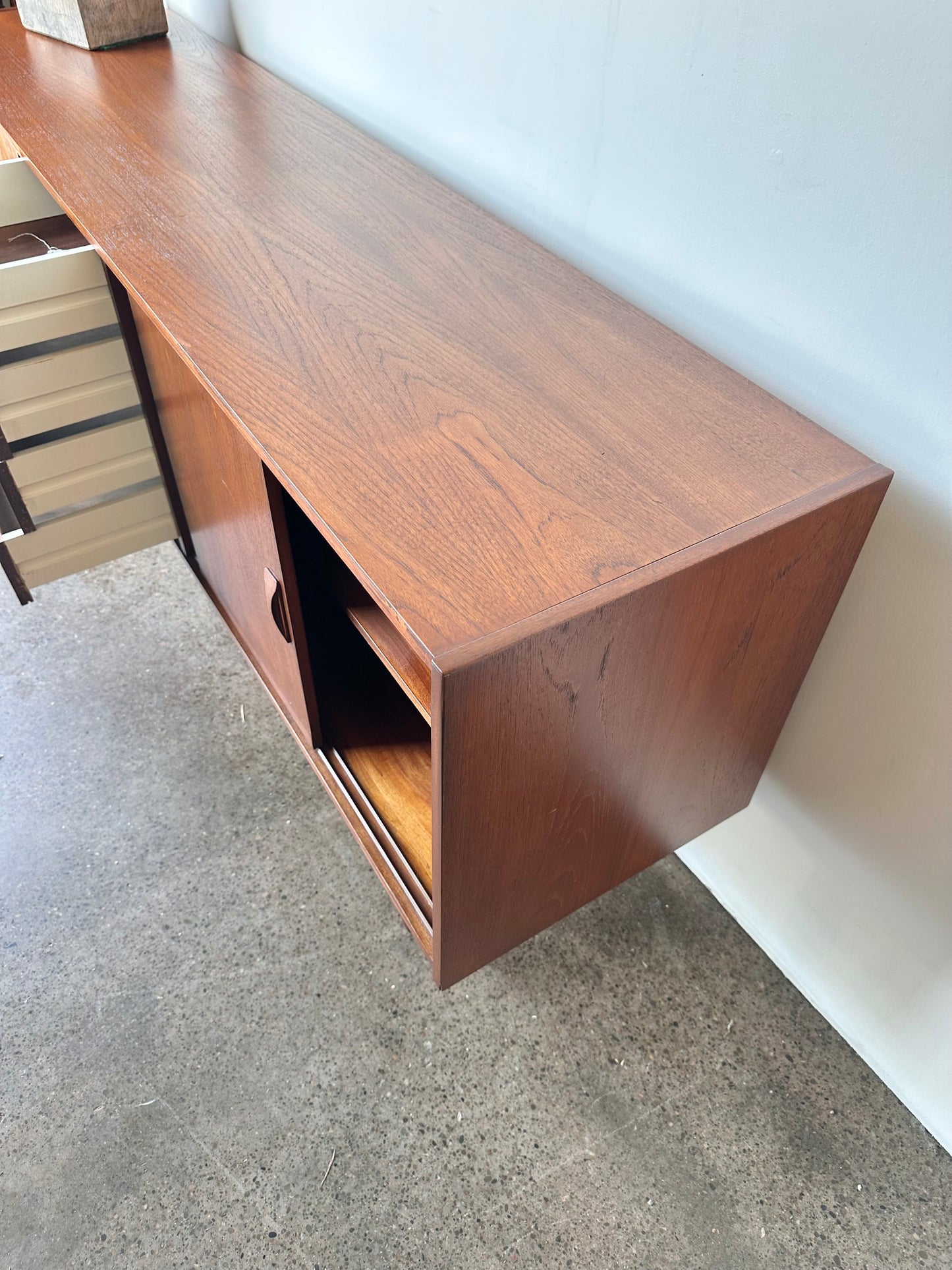 CLAUSEN AND SON DANISH MODERN TEAK CREDENZA WITH BYPASS DOORS